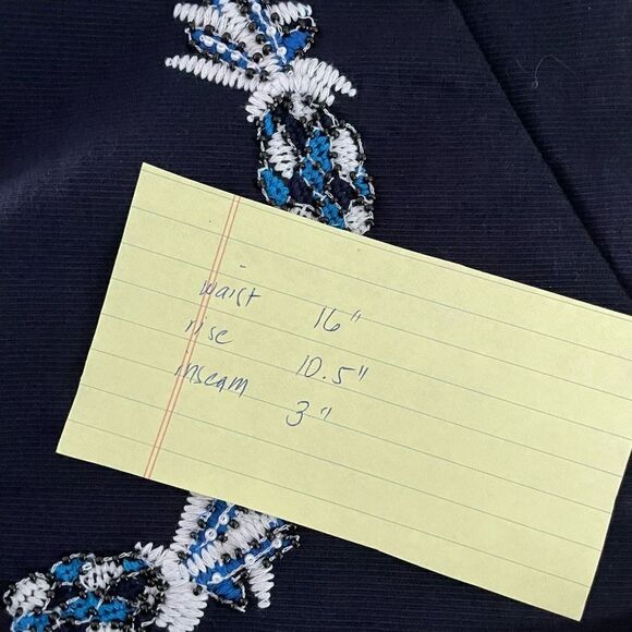 LOFT Navy Blue Pineapple Print‎ Beaded Casual Shorts Cotton size 4 - Picture 6 of 7